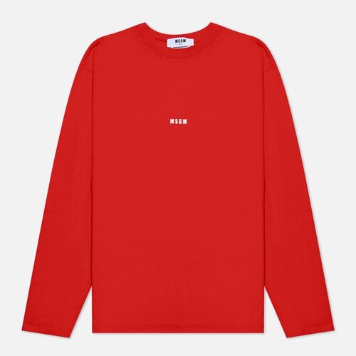 Мужской лонгслив MSGM Micrologo Basic Crew Neck красный, Размер XL