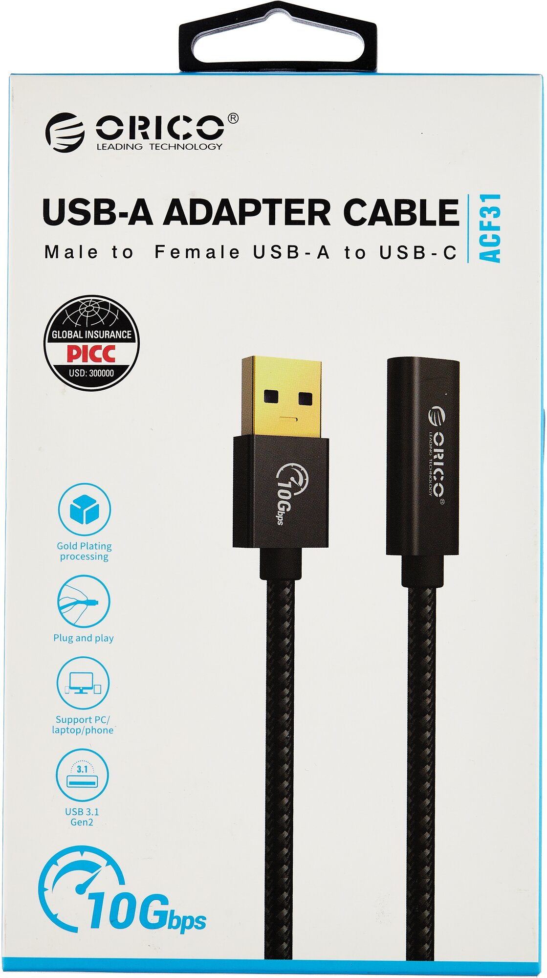 Кабель интерфейсный Orico USB Type-C(m)/Type-C(m), USB3.2 Gen2*2, 20 Гбит/с, 100 Вт, 3 м, черный - фото №5