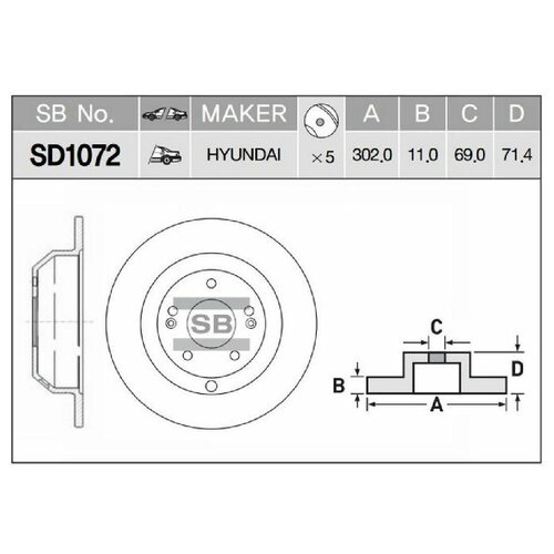 Диск тормозной задний SANGSIN SD1072 для ам KIA Sorento Hyundai Santa Fe 2420CRDi-22CRDi 4409₽