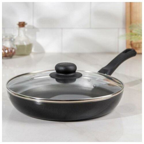 Сковорода Promo d 24 см стеклянная крышка пластиковая ручка антипригарное покрытие цвет чёрный 1718₽