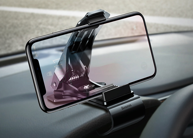 Автомобильная подставка-держатель MyPads под телефон на панель в машину с прищепкой с шириной 35-70мм черная
