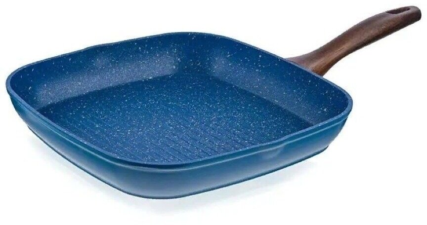 Сковорода гриль Виннер Лазурь WR-9025 с мраморным антипригарным покрытием, квадратная, кованый алюминий синий, 26×26×4.3см / посуда для всех видов