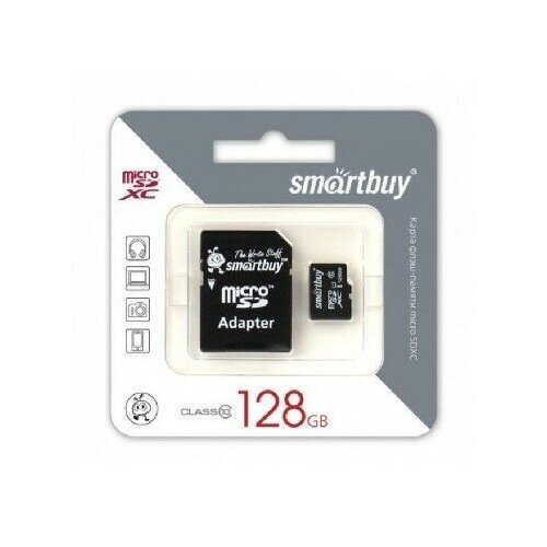 Карта памяти SMARTBUY SB128GBSDCL10-01 MicroSDXC 128GB Class10 UHS-I U1 + адаптер, черный карта памяти smartbuy microsdxc 128gb class10 uhs i u1 sb128gbsdcl10 01 адаптер