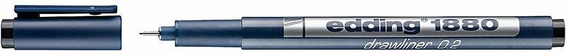 Ручка капиллярная edding 1880 drawliner, для эскизов, круглый наконечник, черный 0.2 мм