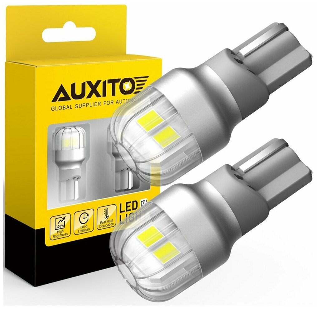 Светодиодная автомобильная LED лампа AUXITO T15 W16W цоколь W2.1x9.5d 2 шт 6500К белый свет задний ход