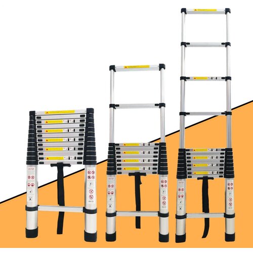 Лестница телескопическая 5.1м профессиональная, алюминиевая, приставная, складная, трансформер TraMet алюминиевая складная лестница 1 4 1 4 м телескопическая складная лестница