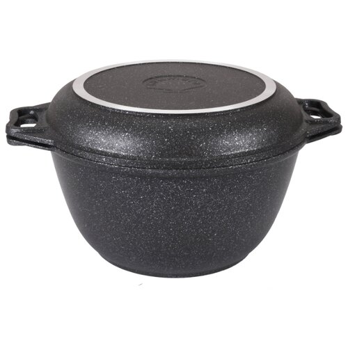 фото Казан kukmara темный мрамор литой 4,0 л с крышкой-сковородой