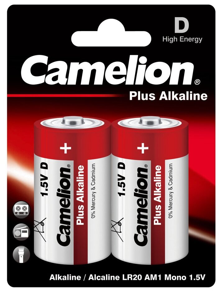 Батарейки Camelion LR20 Plus Alkaline BL-2 (LR20-BP2,1.5В) 2 шт.