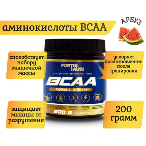 bcaa sportline nutrition bcaa 2 1 1 яблоко корица 300 гр ВСАА аминокислоты FortisTauri, 200 г, арбуз