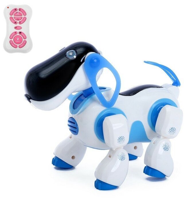 ZHORYA Робот собака «Ки-Ки», программируемый, на пульте управления, интерактивный: звук, свет, танцующий, музыкальный, на батарейках, на русском языке, синий