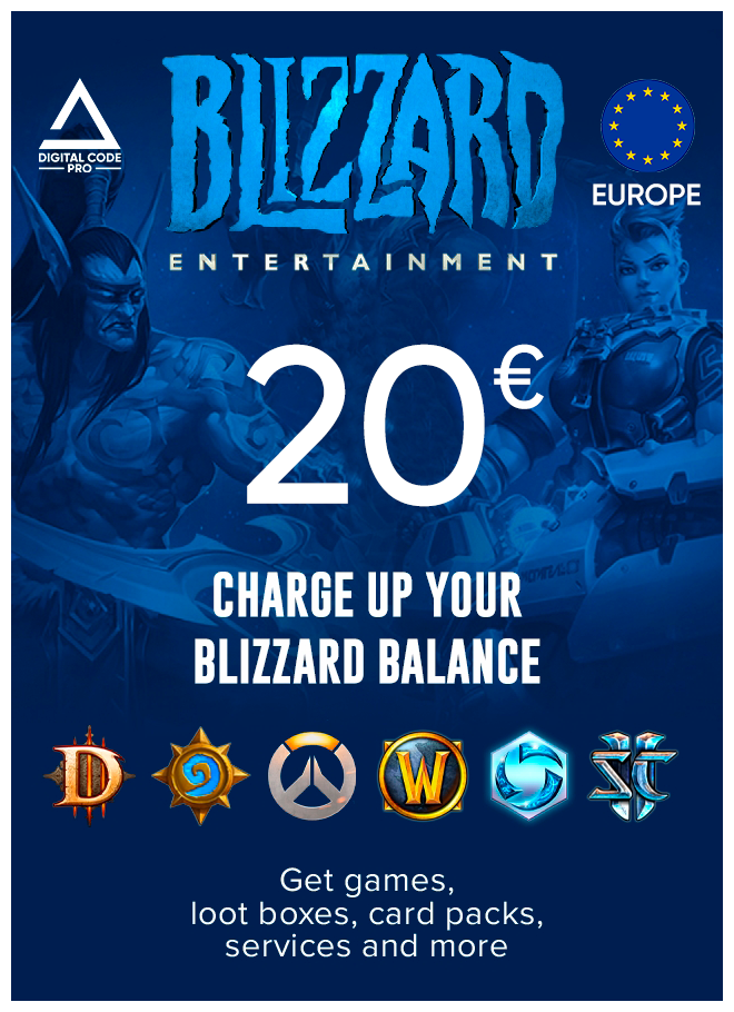 Пополнение счета Blizzard (Battle net) на 20 – 100 EUR (€) / Код активации Евро / Подарочная карта Близзард (Батл нет) / Gift Card (Еврозона)