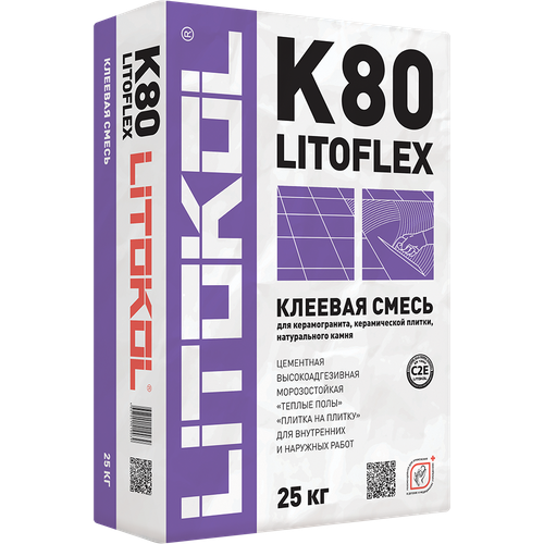 Клей для плитки Litokol LITOFLEX K80 (25 кг) клей для плитки керамогранита камня клинкера litokol litoflex k80 усиленный фиброволокном серый класс c2e 25 кг