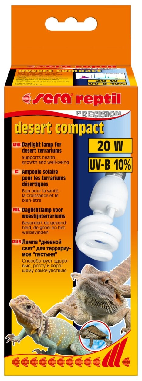 Террариумная ультрафиолетовая лампа Sera Reptil Desert Compact UVB 10%, 20 Вт
