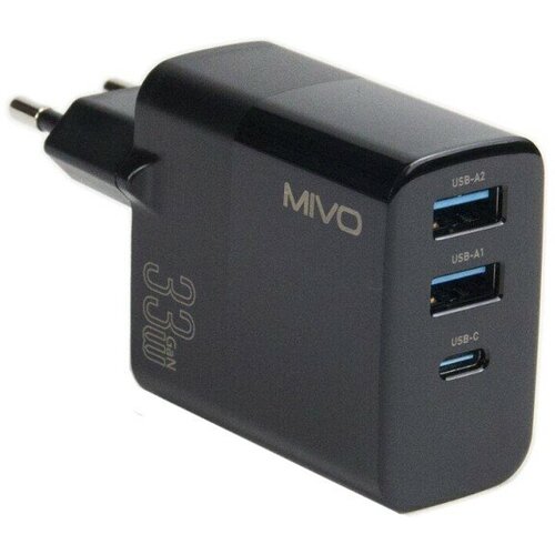 Сетевое зарядное устройство Mivo MP-300Q Quick Charger 33W GaN (2 USB+1 Type-C)