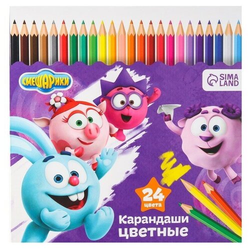 Цветные карандаши, 24 цвета, шестигранные, Смешарики карандаши цветные сибирский кедр звери 24 цвета шестигранные 729988