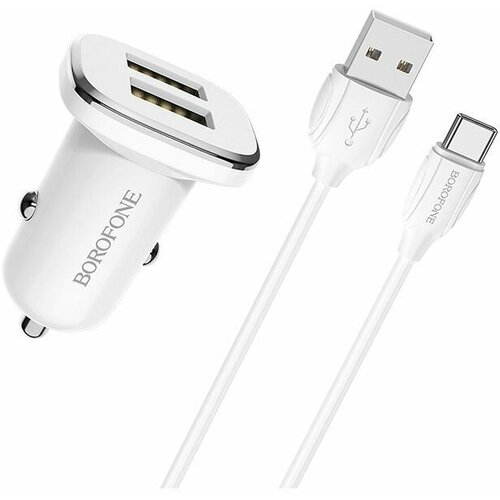 Зарядное устройство авто USB + кабель Type-C (5B,2400mA) BOROFONE BZ12 зарядное устройство авто usb кабель ios lightning 5b 2400ma borofone bz12