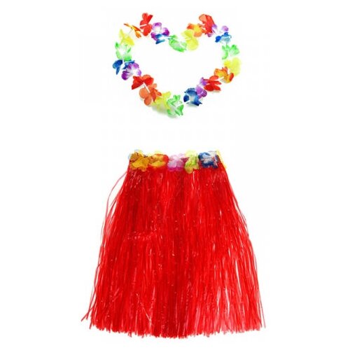 гавайская юбка маскапати 60 см красная гавайская вечеринка Гавайская юбка 60 см, красная, гавайское ожерелье 96 см