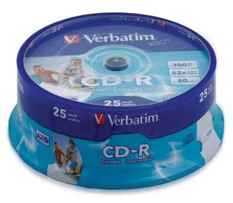 Диски CD-R VERBATIM 700 Mb 52x Cake Box (упаковка на шпиле), комплект 25 шт.