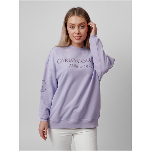Свитшот Carlo Colucci, оверсайз, без капюшона, без карманов, размер M, фиолетовый