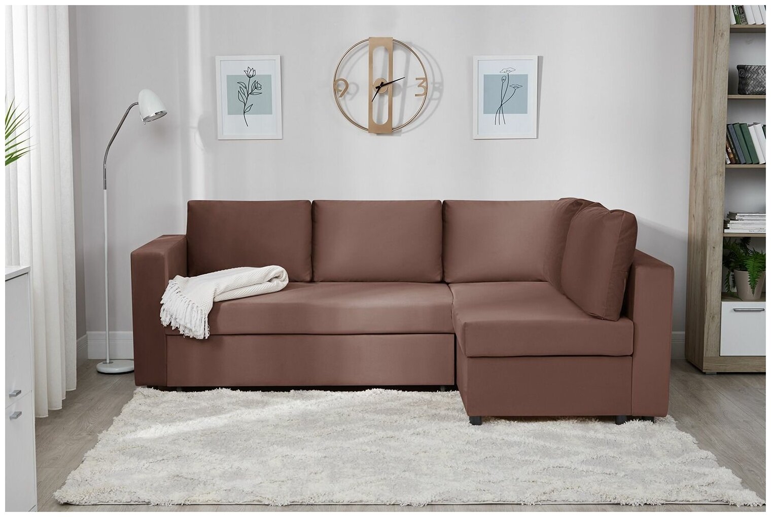 Угловой диван-кровать Мансберг лайт 056.2, универс, шоколадный (Balance 235) NEW
