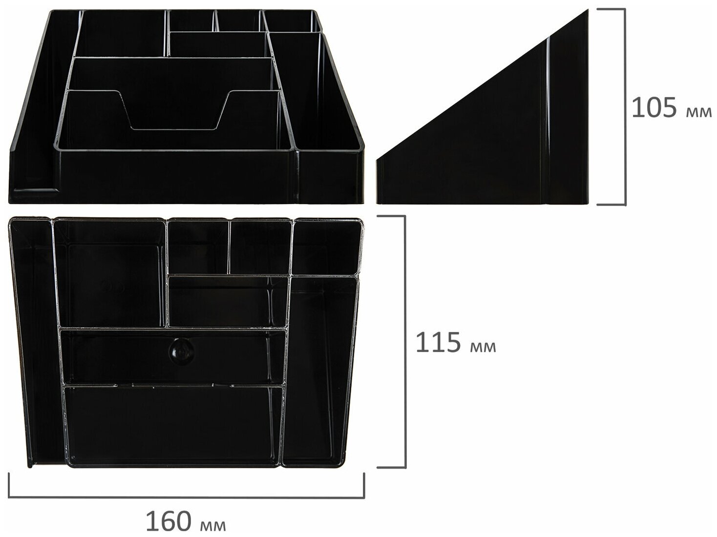 Подставка-органайзер BRAUBERG GRAND OFFICE, 9 отделений, 115х160х105 мм, черная, 238098