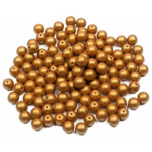 Стеклянные чешские бусины, круглые, Round Beads, 6 мм, цвет Alabaster Metallic Gold, 125 шт.
