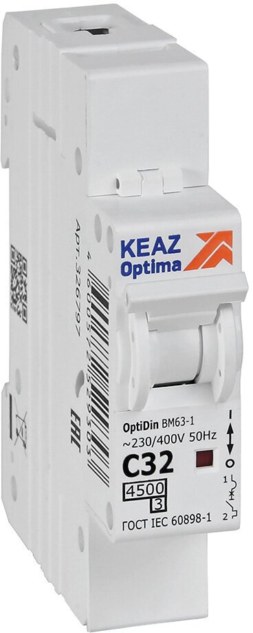 фото Выключатель автоматический однополюсный 32А C 4,5кА AC OptiDin BM63-1C32-4,5-УХЛ3 | код.326797 | КЭАЗ (2шт. в упак.)