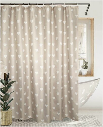 Изображение товара Штора занавеска для ванной BATH PLUS 180*180 тканевая непромокаемая Hearts бежевый