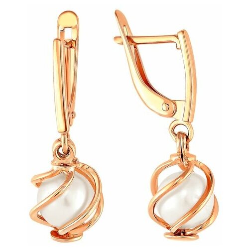 Серьги Prima Exclusive, красное золото, 585 проба, жемчуг, фианит