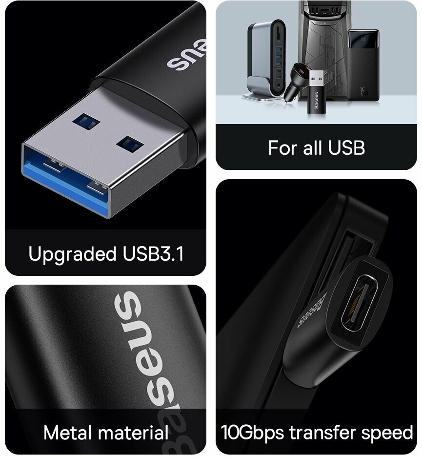 Адаптер-переходник Baseus Ingenuity Series Mini OTG Adaptor USB 3.1 to Type-C Black (ZJJQ000101)