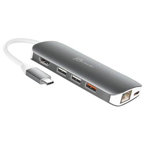 Мульти-адаптер J5create USB-C - HDMI / Ethernet / USB Type-A 3.1 / PD 3.0 / Card Reader JCD383