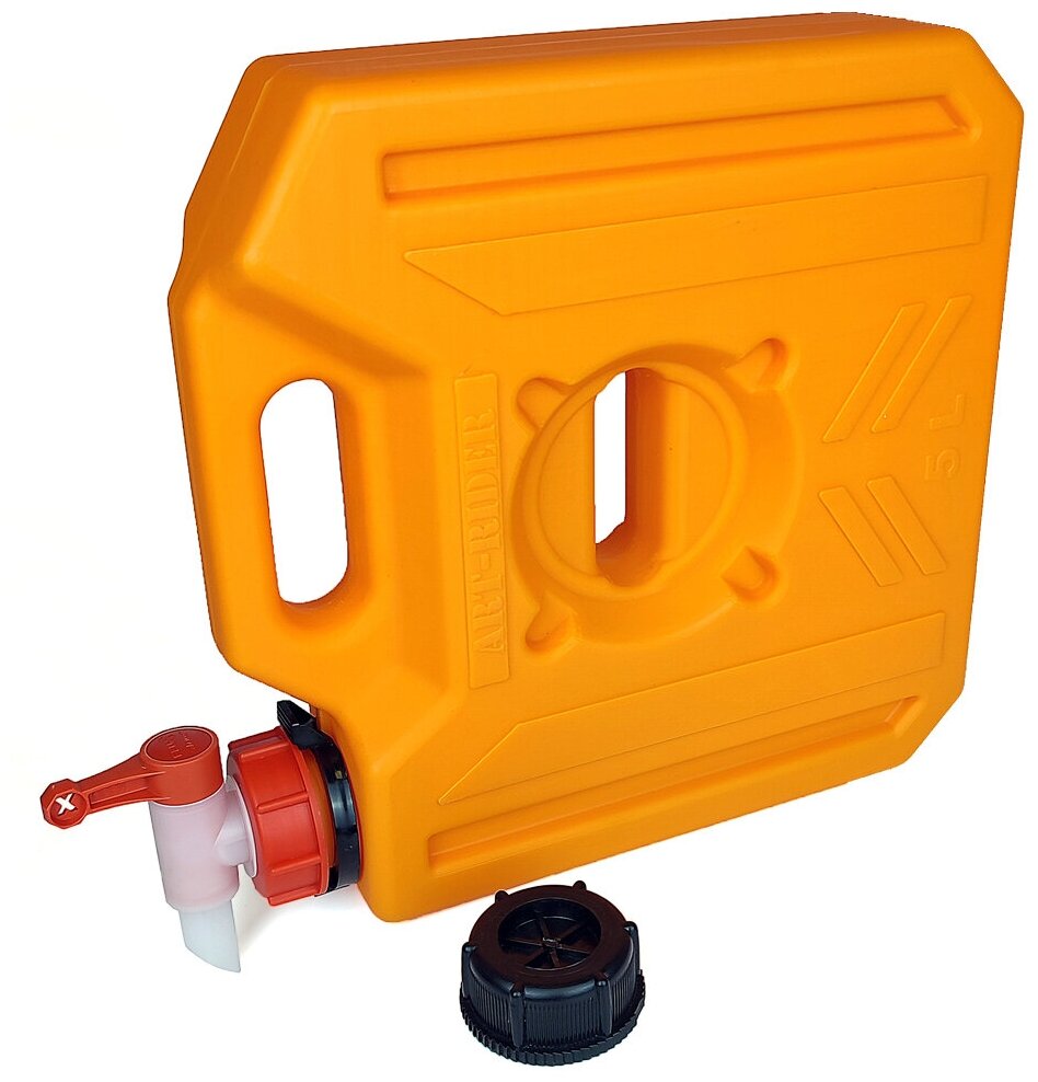 Канистра экспедиционная плоская для воды ART-RIDER 5 литров оранжевая с краном - фотография № 1