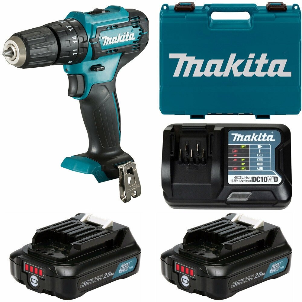 Дрель-шуруповерт аккумуляторная 30Нм CXT 12В, 2х2Ач, з/у, Makita HP333DWAE