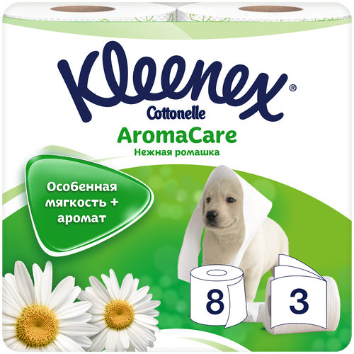 Kleenex туалетная бумага Нежная ромашка, 3 сл, 8 рул, 1 уп,