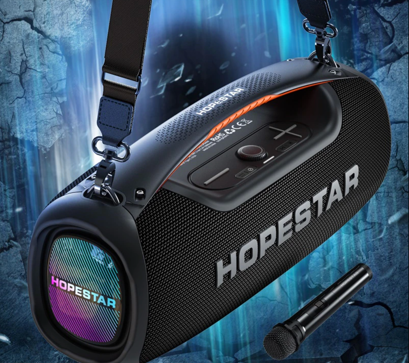 Портативная Беспроводная Bluetooth Колонка Hopestar A60 100W / Караоке Система / Беспроводной Микрофон