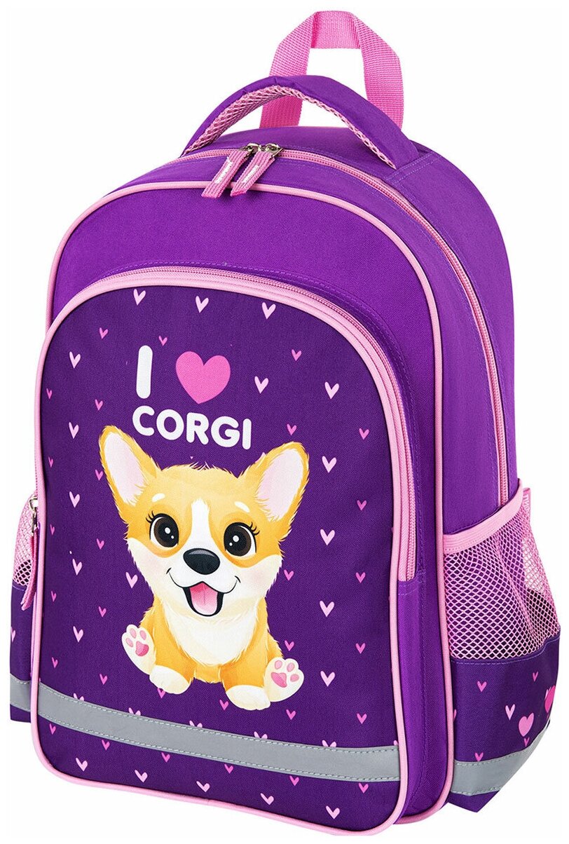 Рюкзак пифагор SCHOOL для начальной школы, "I love corgi", 38x28х14 см, 270653