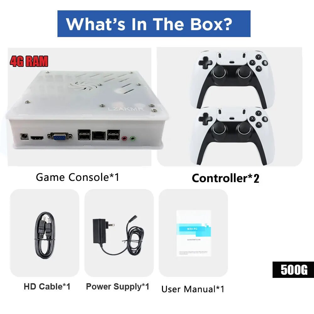 Игровая консоль New X8 Retro 500ГБ, white 500G HDD BW