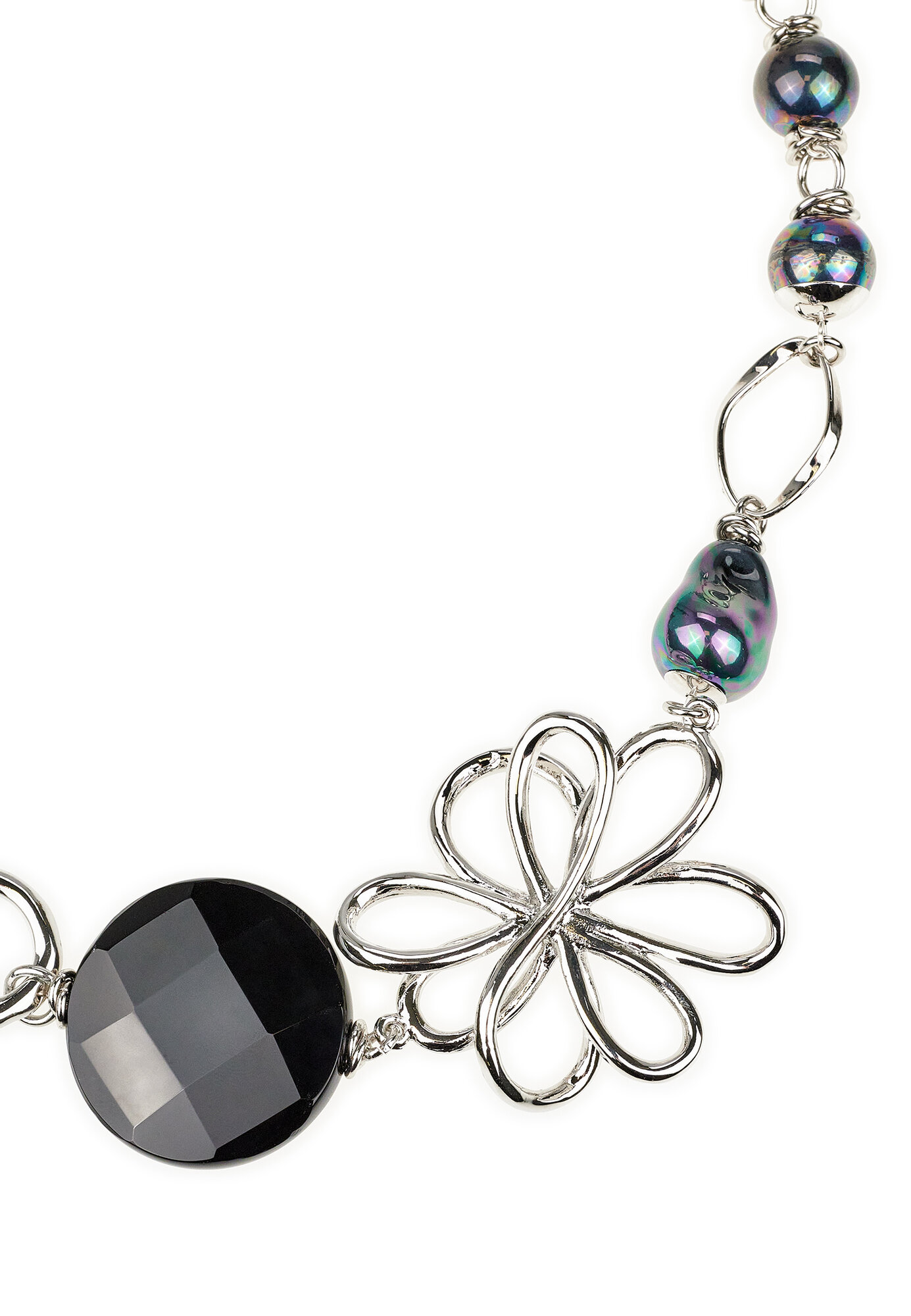 Колье YAROSLAVNA, длина 53 см, зеленый, серебряный, черный — фото 1