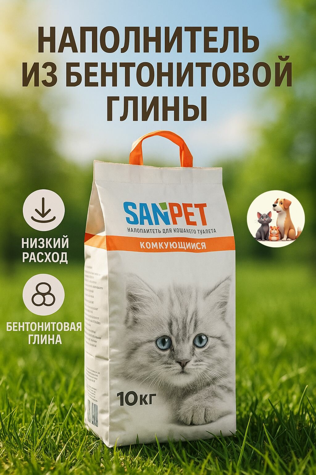 Sanpet Наполнитель для кошачьего туалета, комкующийся, 10 кг