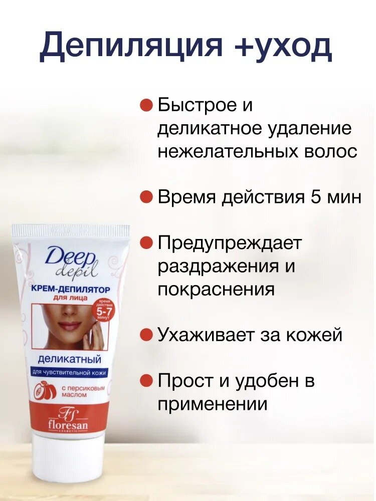 Деликатный крем-депилятор Floresan Ф-126, для удаления волос на лице, 50мл — фото 1