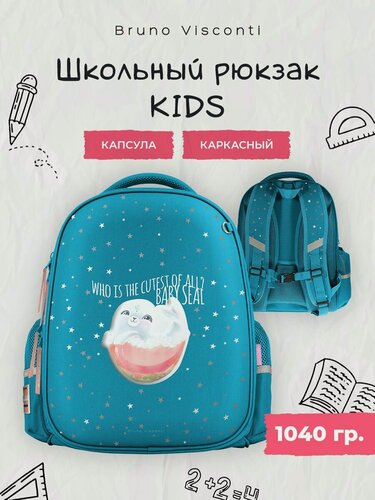 Изображение товара Рюкзак школьный Bruno Visconti "милота зашкаливает. Белек", бирюзовый, 1-4 класс, ортопедический ранец школьный для девочек арт.12-009-088/09