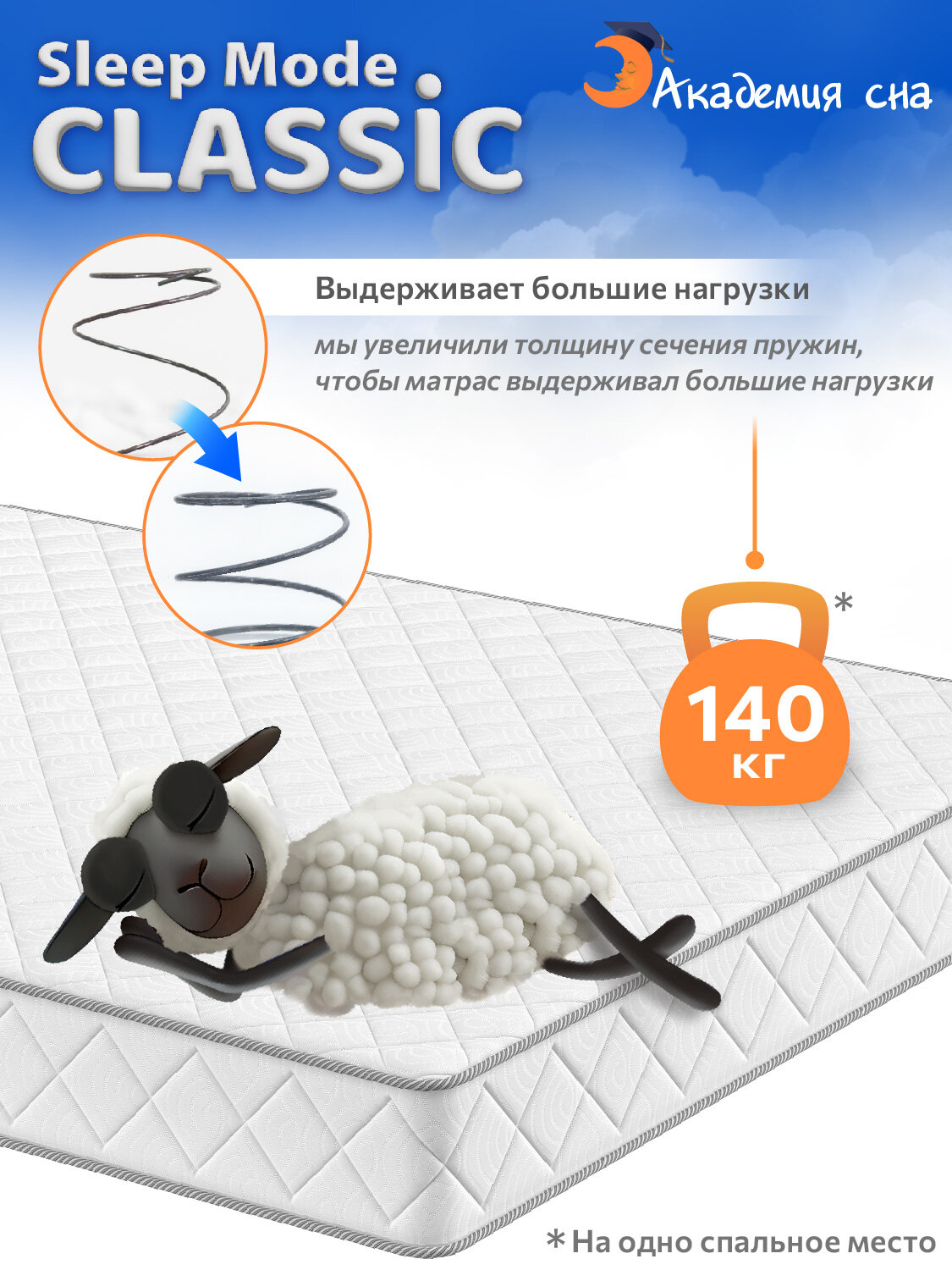 Матрас 140х200 ортопедический Академия сна Sleep Mode Classic, Независимые пружины — фото 1