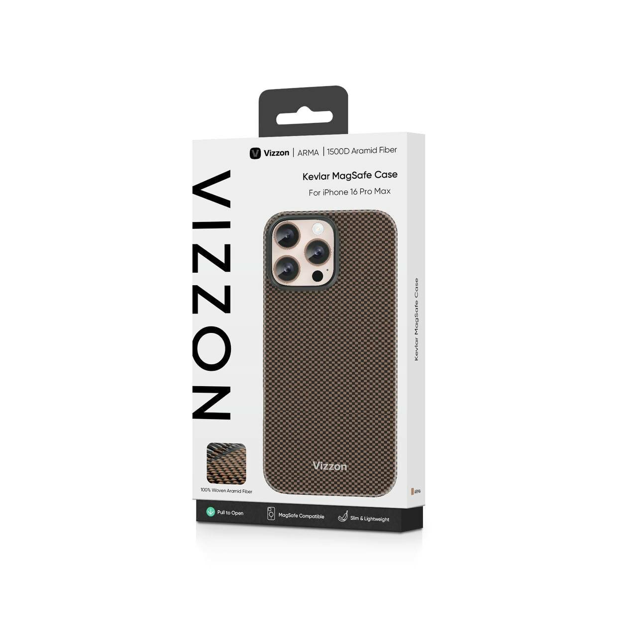 Чехол Vizzon "ARMA", для iPhone 16 Pro Max, ударопрочный поликарбонат/ткань/резина — фото 1