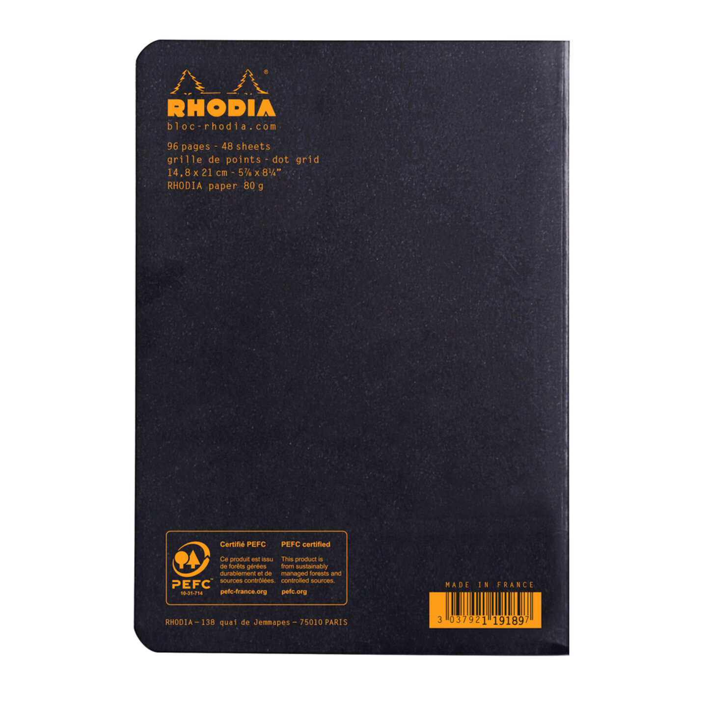 Общая тетрадь RHODIA, черный цвет обложки, влагоотталкивающая обложка, A5(14,8*21см), линованная, 48 листов, 80г/м2. — фото 1