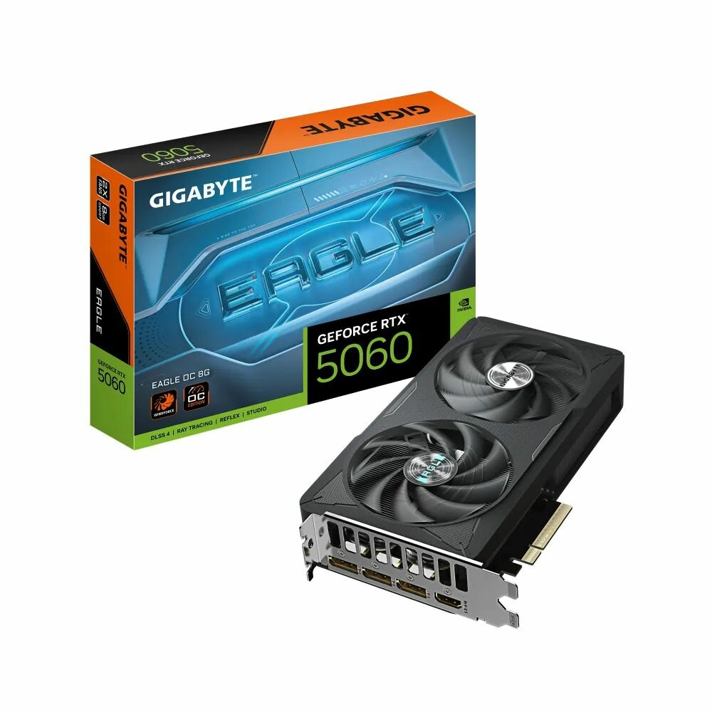 Видеокарта GIGABYTE GeForce RTX 5060 Eagle OC 8G (8 ГБ, GDDR7, Ultra HD 8K (7680x4320), PCI-E 5.0), GV-N5060EAGLE OC-8GD