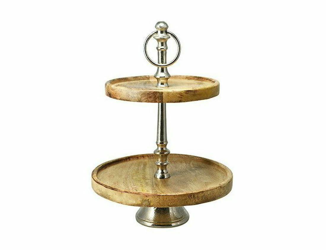 Сервировочная этажерка двухъярусная, древесина манго, металл, 36х25 см, Koopman International