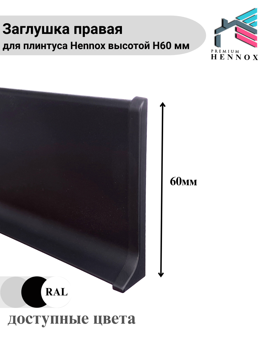 Заглушка правая алюминиевая для плинтуса H60 1 шт Черный (матовый)
