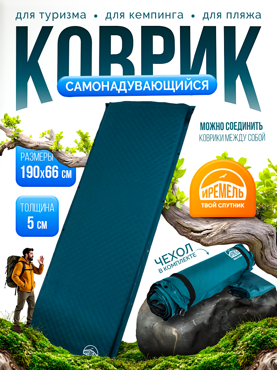 Коврик Самонадувающийся  иремель  190х66х5  Peach Skin Blue   без подушки