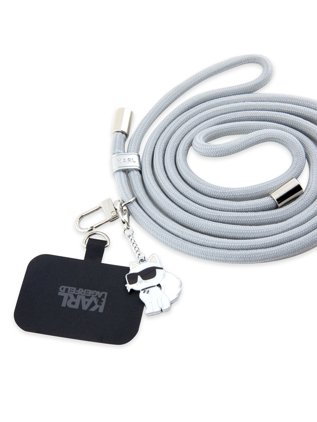 Karl Lagerfeld шнурок на шею Crossbody Nylon cord + NFT Choupette metal charm Grey