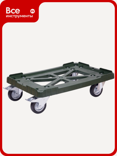 Изображение товара Тележка Тара. ру п/э, 600x400 мм, чёрные резиновые колеса, два с тормозом, Россия, цв. зелёный 16769